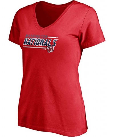 Women's Red Washington Nationals Plus Size Mascot in Bounds V-Neck T-shirt Red $21.65 Tops