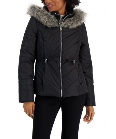 Juniors' Faux-Fur-Trim Hooded Puffer Coat Black $24.84 Coats