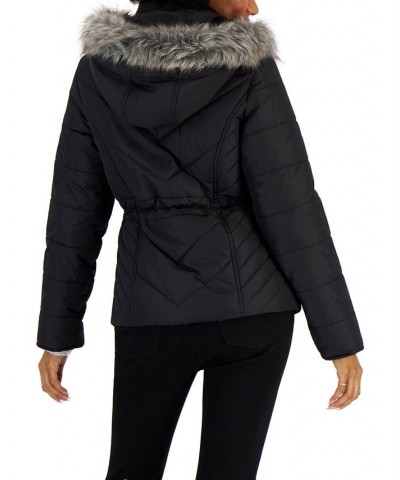 Juniors' Faux-Fur-Trim Hooded Puffer Coat Black $24.84 Coats