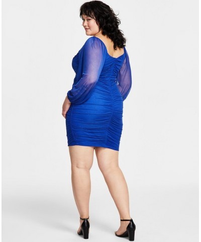 Trendy Plus Size Ruched Glitter Bodycon Dress Royal/Royal $26.39 Dresses