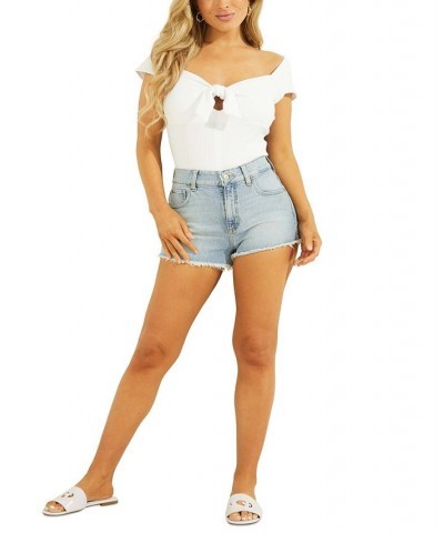 Frayed Hem Mom Jean Shorts Skyblue Wash $40.05 Shorts