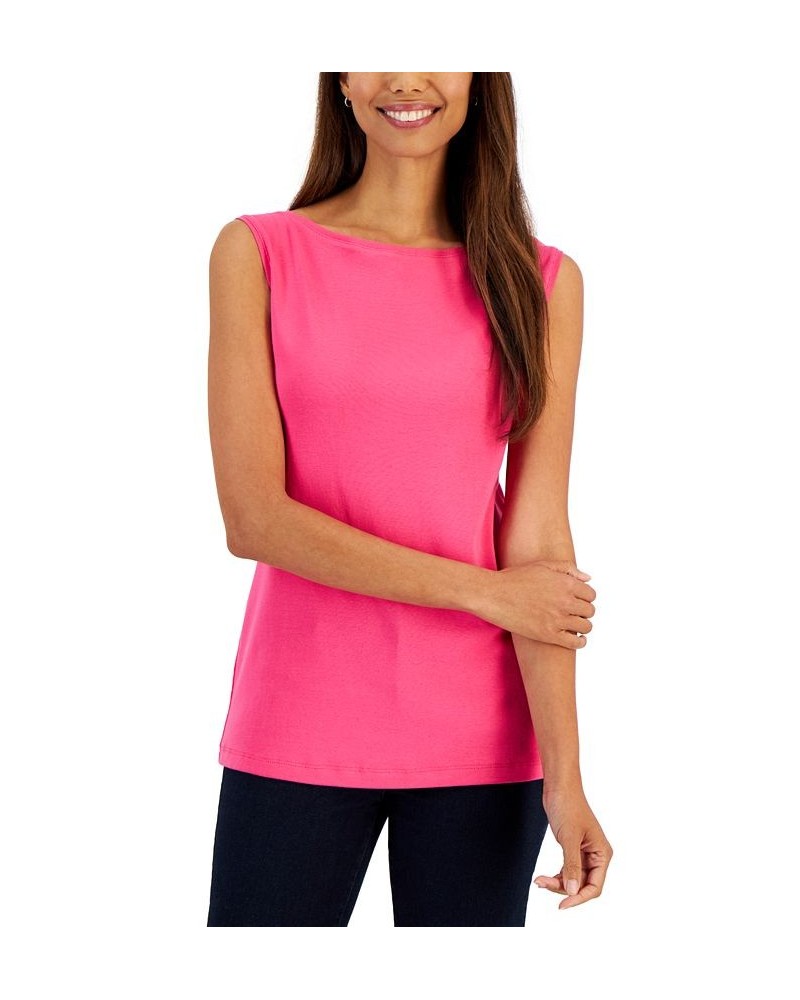 Cotton Boat-Neck Tank Top Steel Rose $11.99 Tops