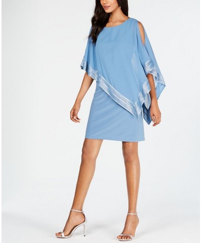 Metallic-Trim Capelet Sheath Dress Coronet Blue $39.24 Dresses