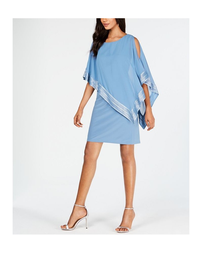 Metallic-Trim Capelet Sheath Dress Coronet Blue $39.24 Dresses