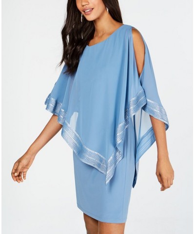 Metallic-Trim Capelet Sheath Dress Coronet Blue $39.24 Dresses