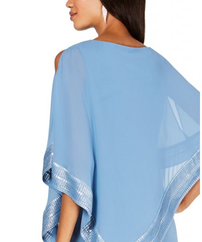 Metallic-Trim Capelet Sheath Dress Coronet Blue $39.24 Dresses