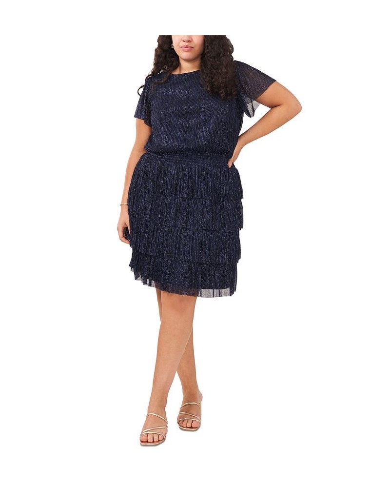 Plus Size Tiered Metallic-Threaded Dress Navy $39.24 Dresses