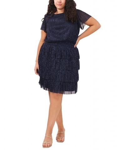 Plus Size Tiered Metallic-Threaded Dress Navy $39.24 Dresses