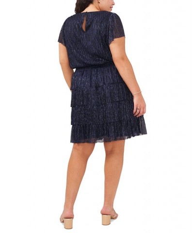 Plus Size Tiered Metallic-Threaded Dress Navy $39.24 Dresses