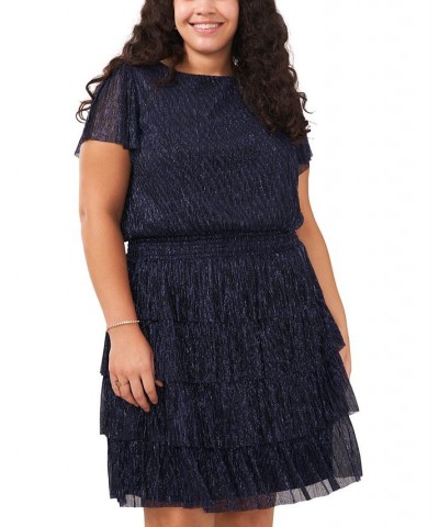 Plus Size Tiered Metallic-Threaded Dress Navy $39.24 Dresses