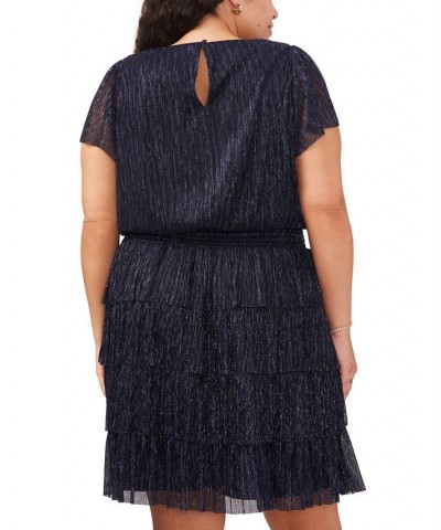 Plus Size Tiered Metallic-Threaded Dress Navy $39.24 Dresses