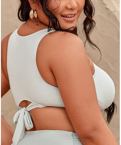 Women's Madisen V-neck Cut Out Tie Plus Size Bikini Top White $18.40 Swimsuits