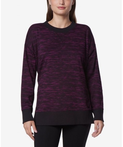 Women's Printed Tunic Length Pullover Top with Side Vents Purple $23.13 Tops