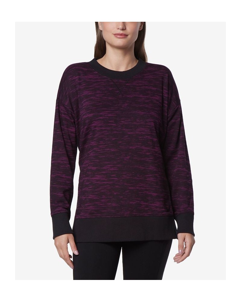 Women's Printed Tunic Length Pullover Top with Side Vents Purple $23.13 Tops