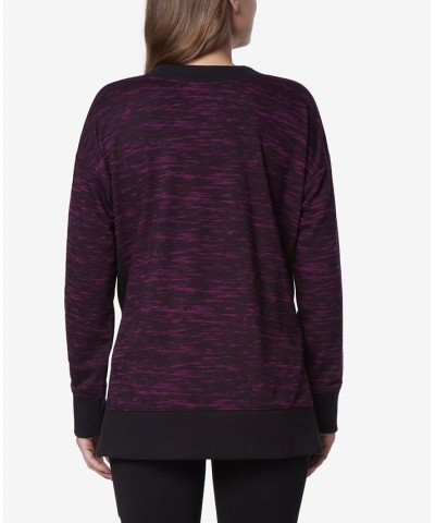 Women's Printed Tunic Length Pullover Top with Side Vents Purple $23.13 Tops