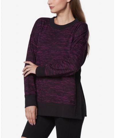 Women's Printed Tunic Length Pullover Top with Side Vents Purple $23.13 Tops