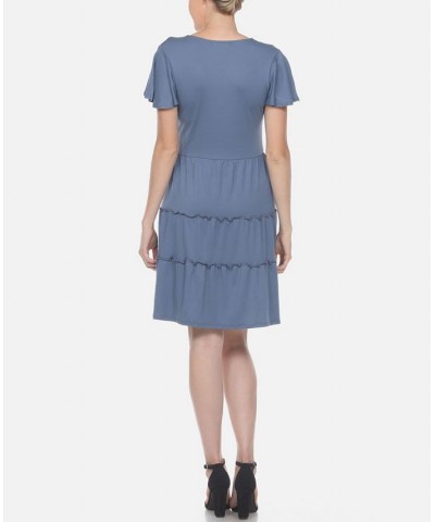 Women's Short Sleeve V-Neck Tiered Dress Blue $28.16 Dresses