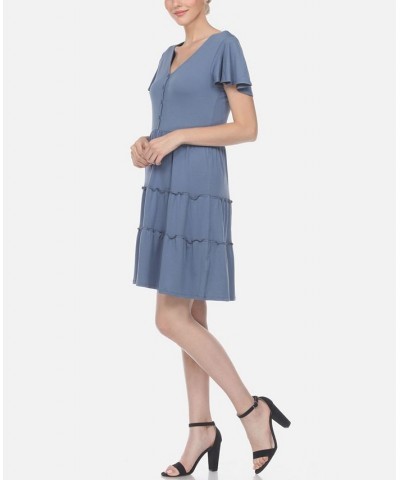 Women's Short Sleeve V-Neck Tiered Dress Blue $28.16 Dresses