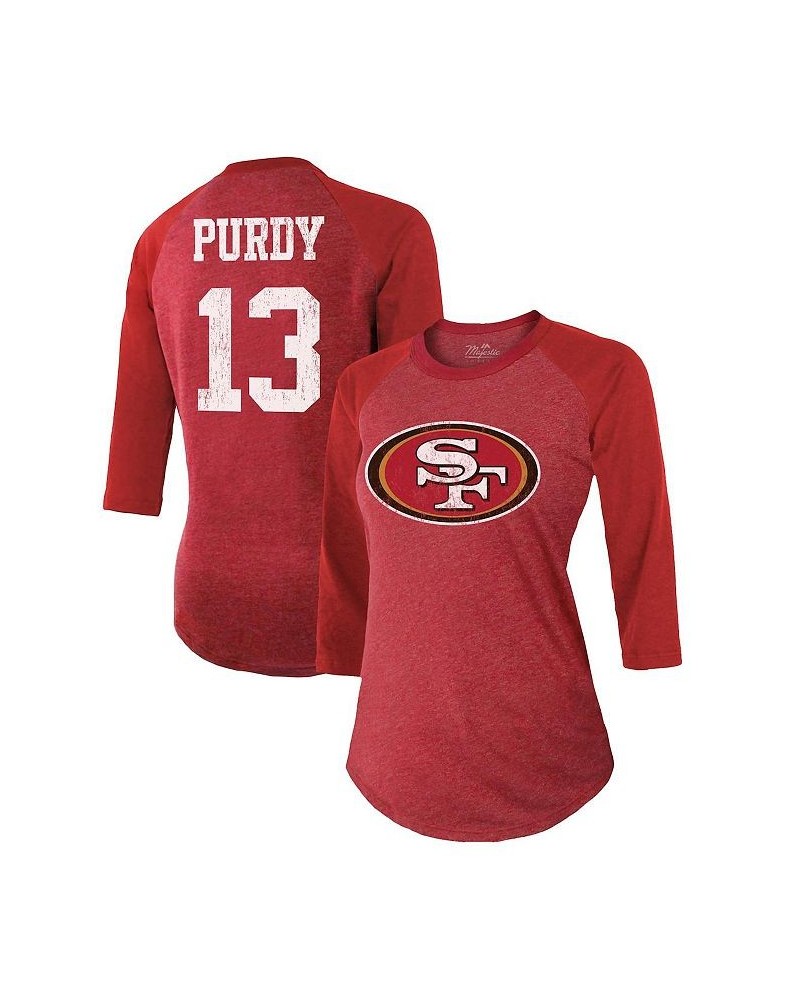 Women's Threads Brock Purdy Scarlet San Francisco 49ers Name and Number Tri-Blend Raglan 3/4 Sleeve T-shirt Scarlet $35.99 Tops