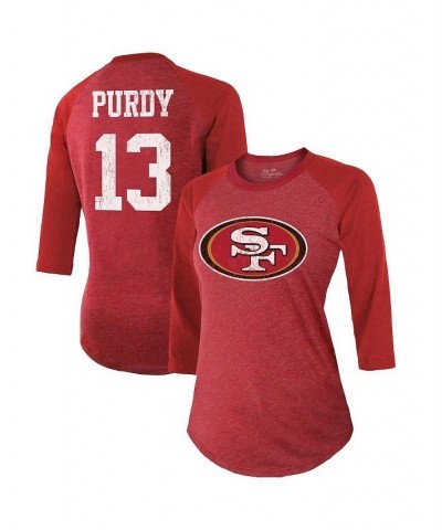 Women's Threads Brock Purdy Scarlet San Francisco 49ers Name and Number Tri-Blend Raglan 3/4 Sleeve T-shirt Scarlet $35.99 Tops