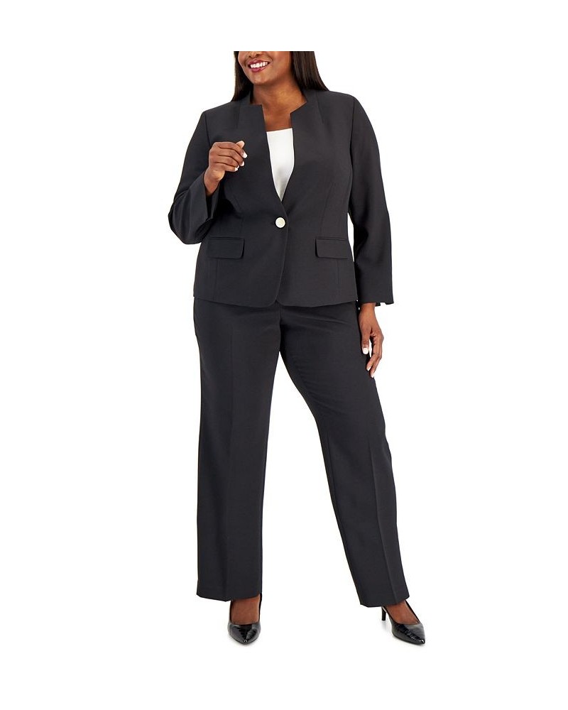 Plus Size Single-Button Blazer Slim-Fit Pantsuit Black $59.50 Pants