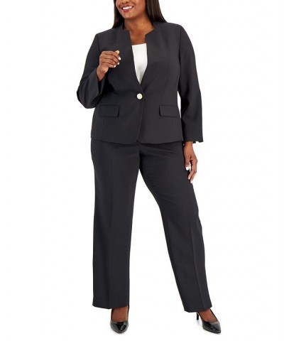 Plus Size Single-Button Blazer Slim-Fit Pantsuit Black $59.50 Pants