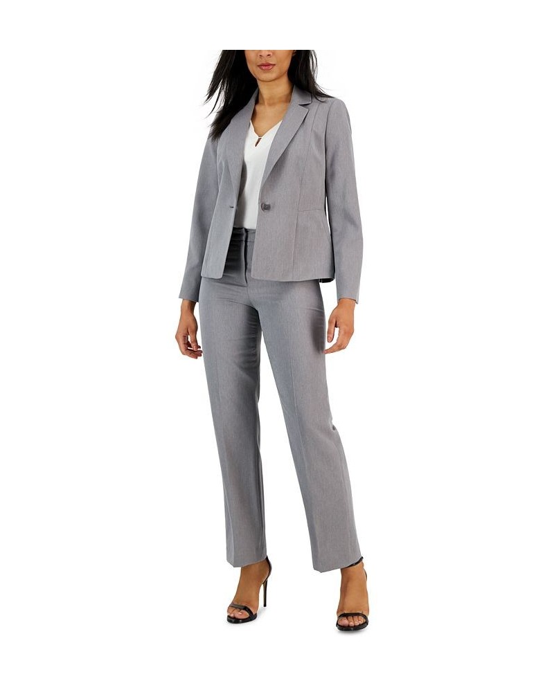 Herringbone Single Button Blazer & Straight Leg Mid-Rise Pantsuit Regular and Petite Sizes Gray $84.60 Suits