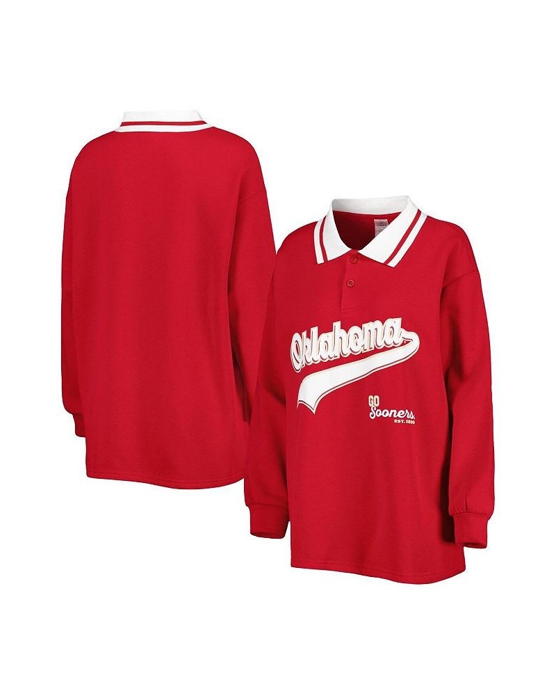 Women's Crimson Oklahoma Sooners Happy Hour Long Sleeve Polo Shirt Crimson $33.79 Tops