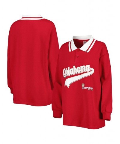 Women's Crimson Oklahoma Sooners Happy Hour Long Sleeve Polo Shirt Crimson $33.79 Tops