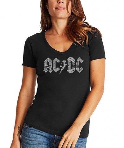 Women's AC/DC Word Art V-Neck T-Shirt Black $20.64 Tops