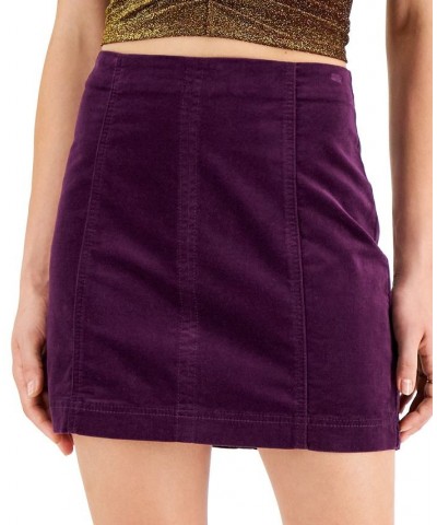 Women's Solid Velvet Seamed Mini Skirt Purple $13.49 Skirts