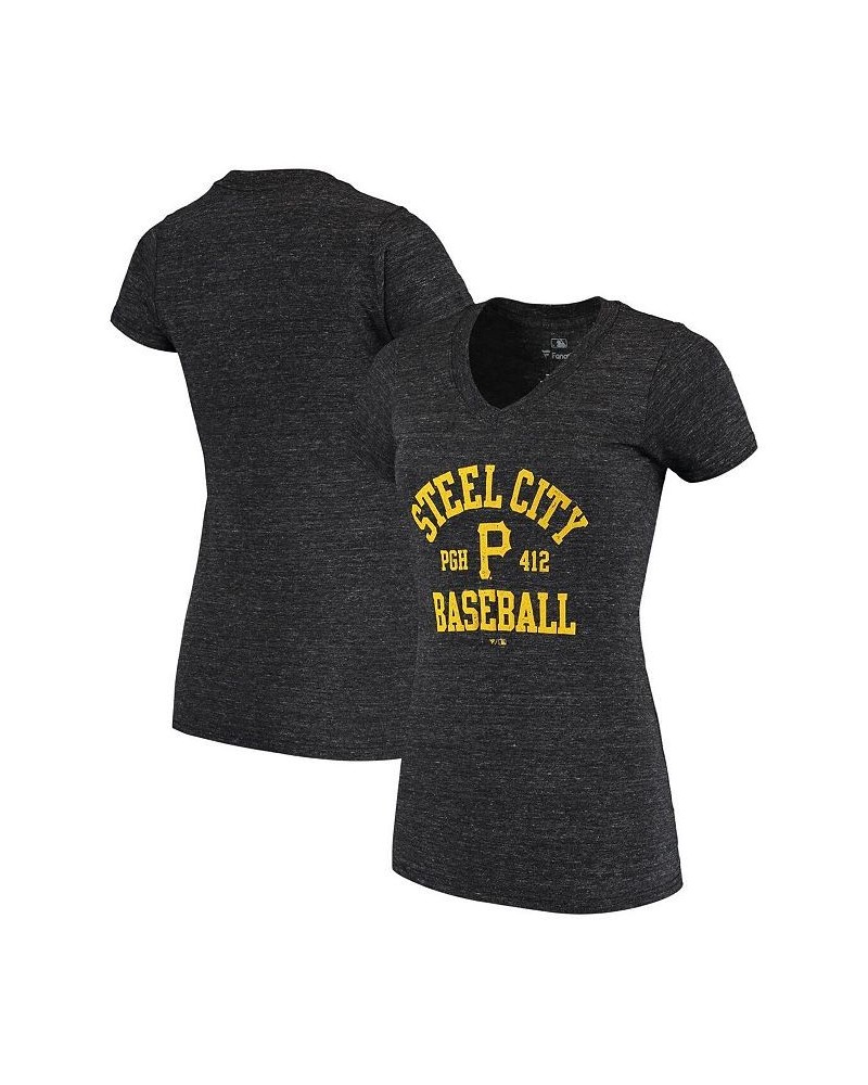 Women's Heather Black Pittsburgh Pirates Street City Baseball Tri-Blend V-Neck T-shirt Heathered Black $20.64 Tops