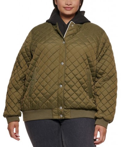 Plus Size Quilted Bomber Jacket Green $44.85 Jackets