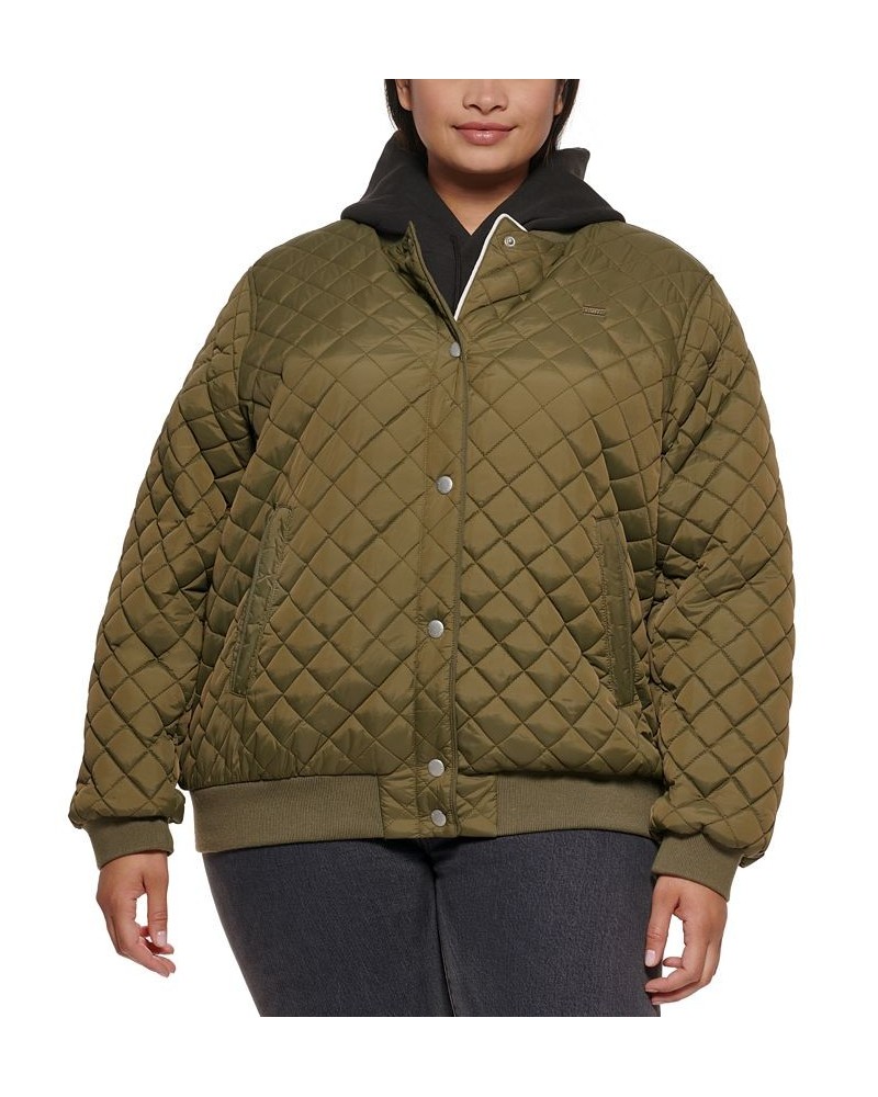 Plus Size Quilted Bomber Jacket Green $44.85 Jackets