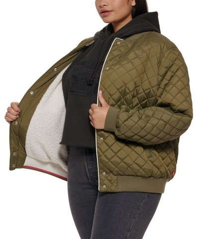 Plus Size Quilted Bomber Jacket Green $44.85 Jackets