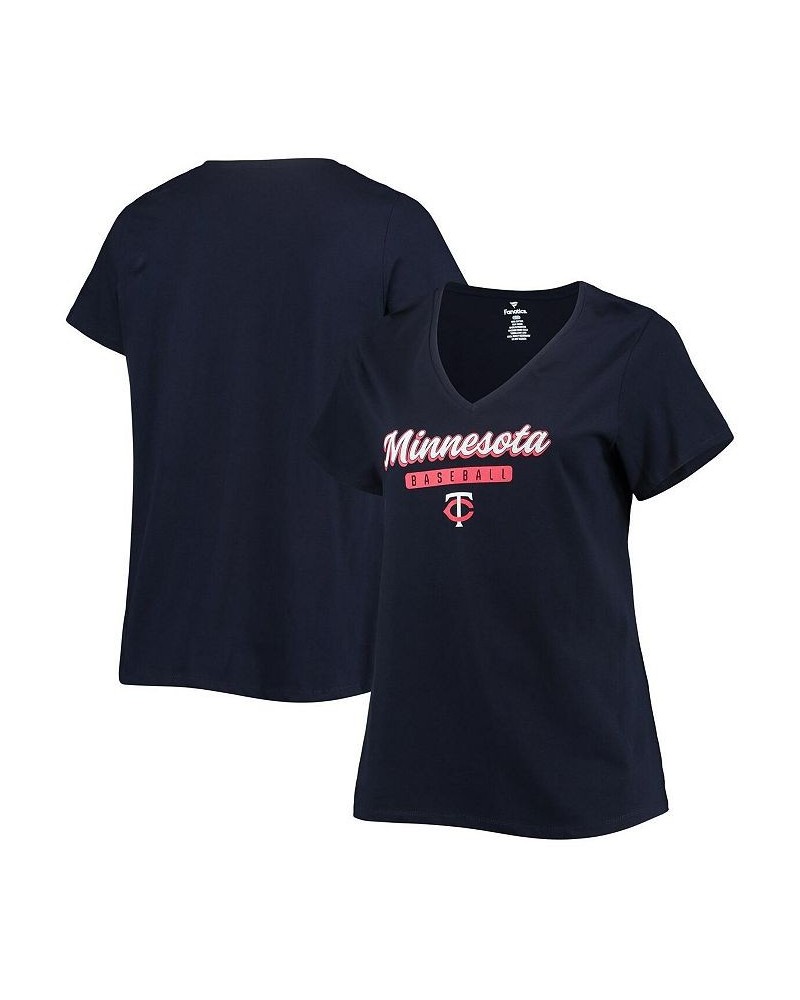 Women's Navy Minnesota Twins Plus Size V-Neck T-shirt Navy $15.05 Tops