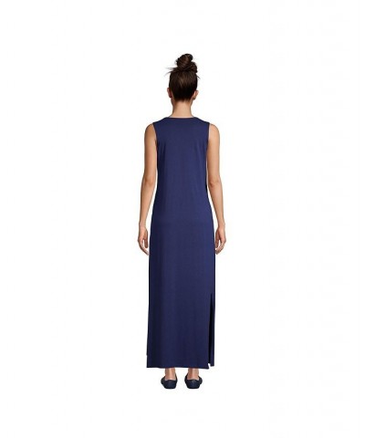 Women's Petite Cotton Jersey Sleeveless Swim Cover-up Maxi Dress Stripe Blue $35.97 Swimsuits