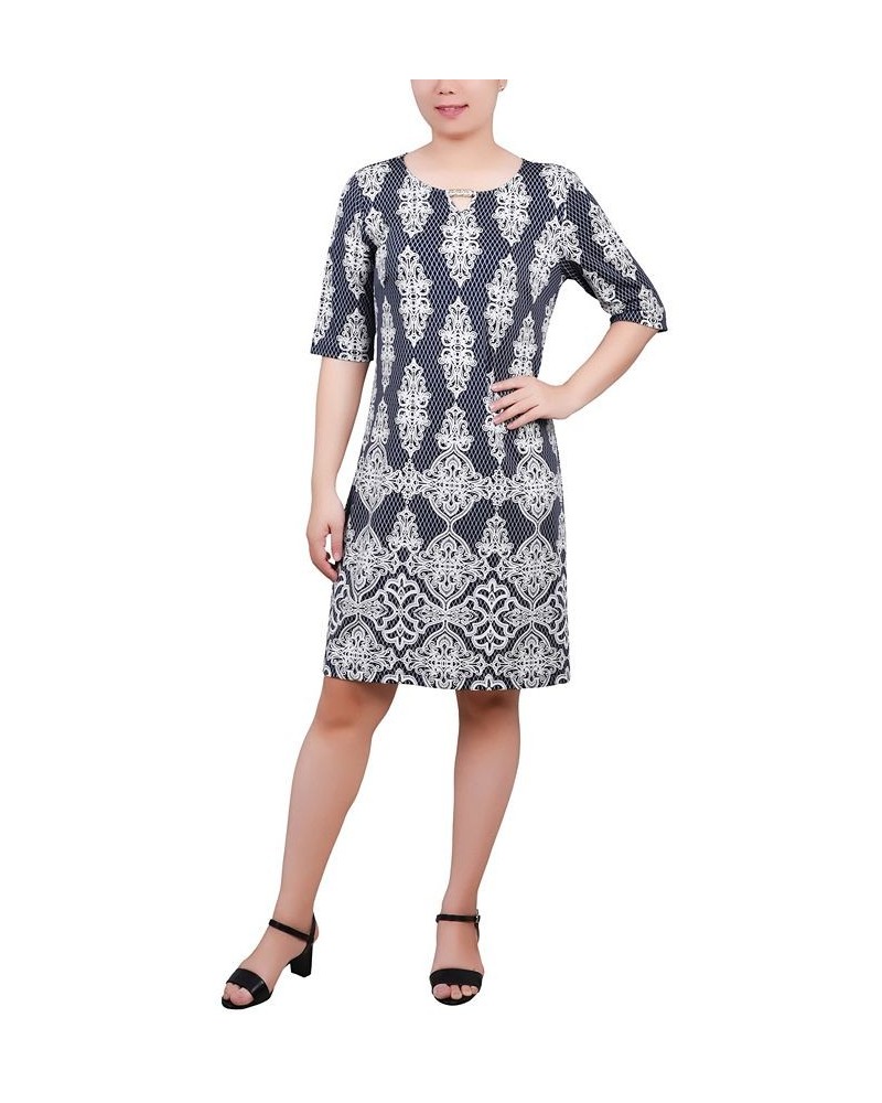 Elbow Sleeve Shift Dress Navy $15.54 Dresses