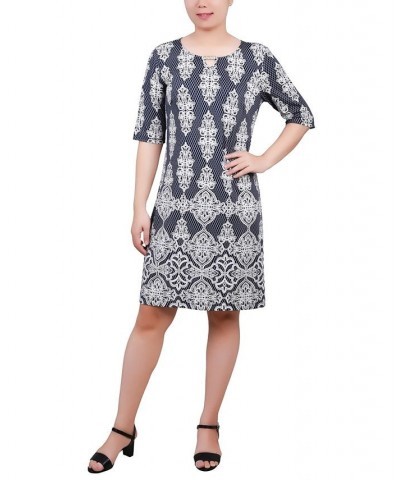 Elbow Sleeve Shift Dress Navy $15.54 Dresses