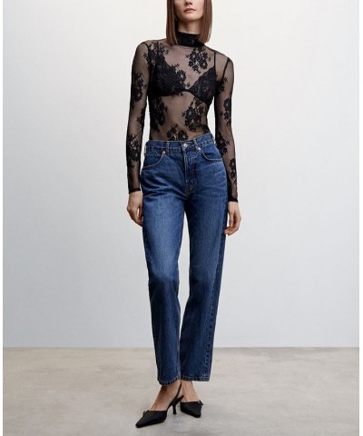 Women's Floral Lace T-shirt Black $27.60 Tops