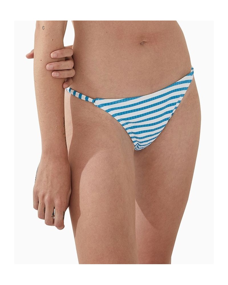 Women's Striped Ribbed Double-Strap Thong Bikini Bottoms Bonnie Stripe Rib $16.45 Swimsuits