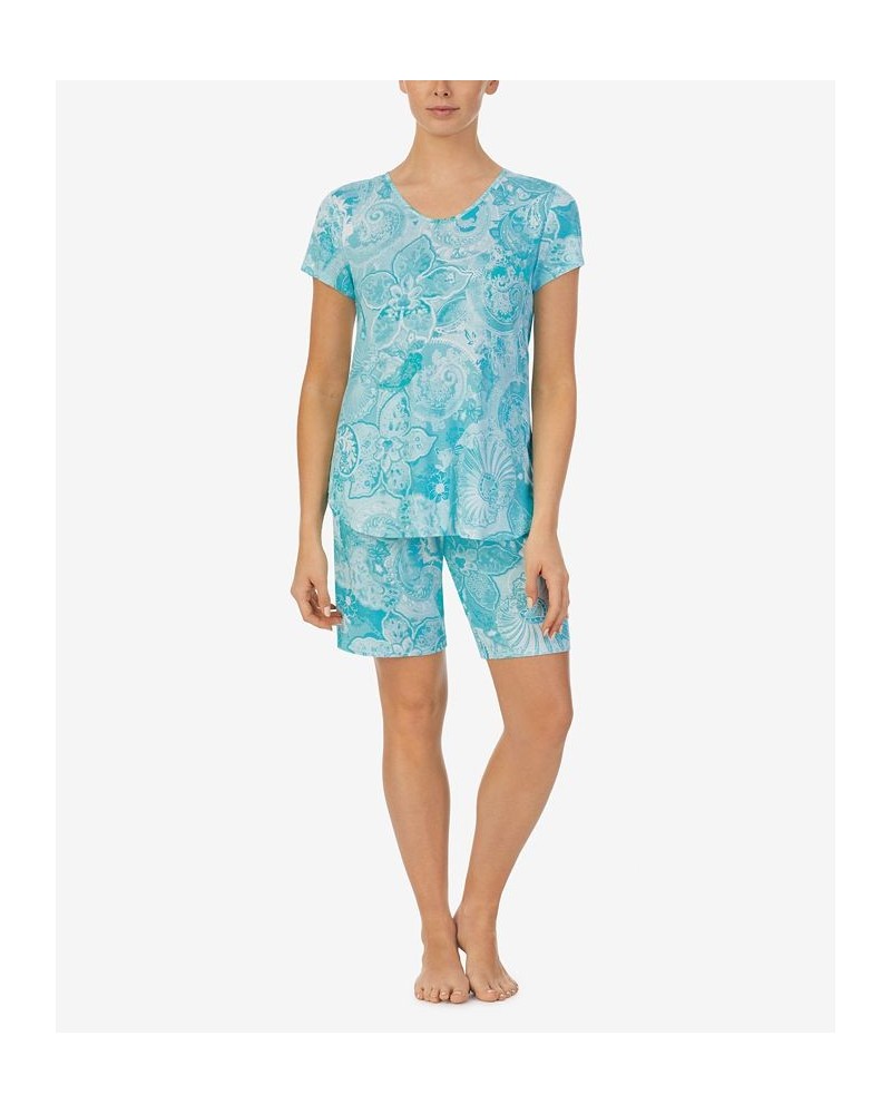 Women's Boxer Short Sleeves Pajama Set 2 Piece Aqua Paisley $18.90 Sleepwear