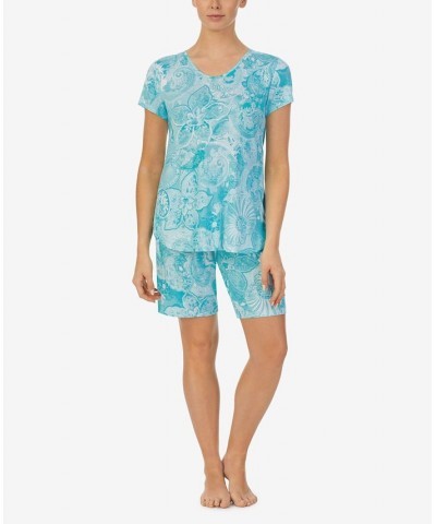 Women's Boxer Short Sleeves Pajama Set 2 Piece Aqua Paisley $18.90 Sleepwear