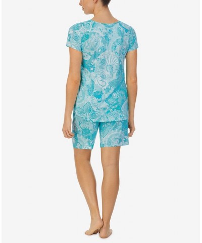 Women's Boxer Short Sleeves Pajama Set 2 Piece Aqua Paisley $18.90 Sleepwear