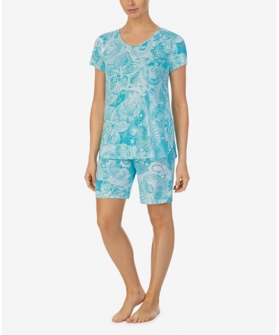 Women's Boxer Short Sleeves Pajama Set 2 Piece Aqua Paisley $18.90 Sleepwear