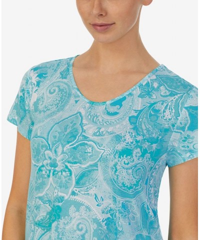 Women's Boxer Short Sleeves Pajama Set 2 Piece Aqua Paisley $18.90 Sleepwear