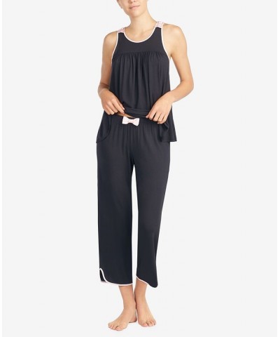 Women's Sleeveless Modal Knit Capri Pajama Set Black $47.52 Sleepwear