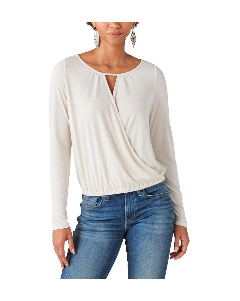 Women's Sandwash Faux-Wrap V-Neck Top Tan/Beige $35.78 Tops