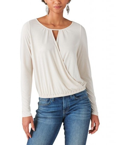 Women's Sandwash Faux-Wrap V-Neck Top Tan/Beige $35.78 Tops