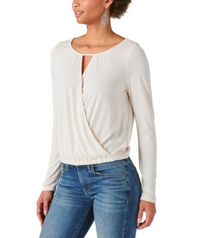 Women's Sandwash Faux-Wrap V-Neck Top Tan/Beige $35.78 Tops